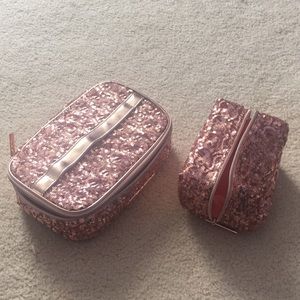 Sequin pink cosmetic bag and tote.